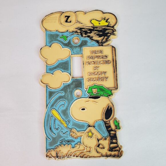Snoopy & Woodstock "Protected by Snoopy Security" Light Switch Plate Cover VTG - Picture 1 of 16